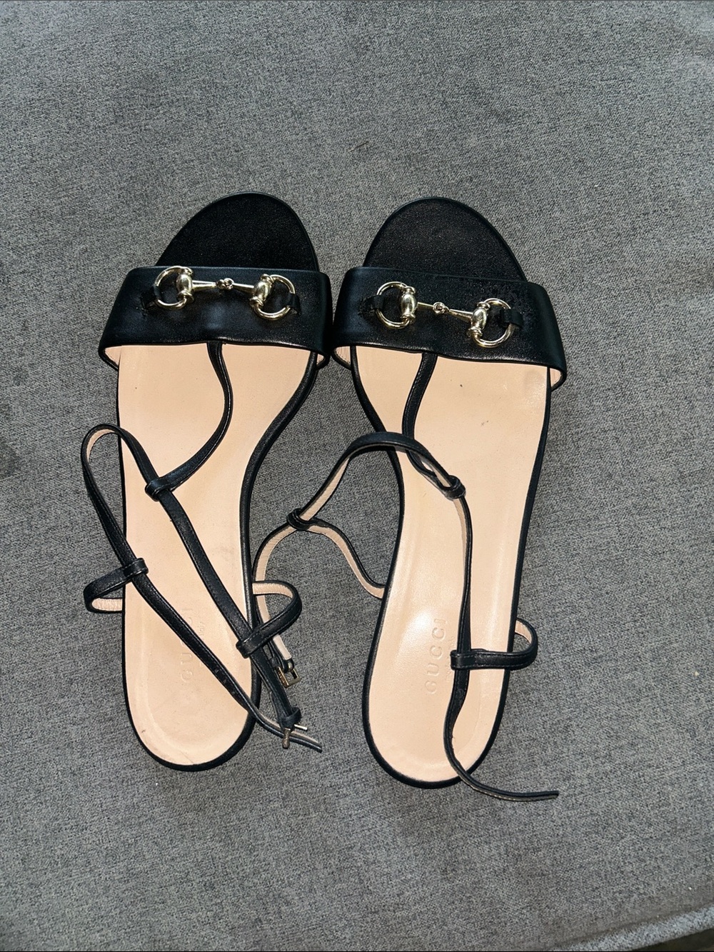 Gucci Black Leather Horsebit Ankle-Strap Sandals